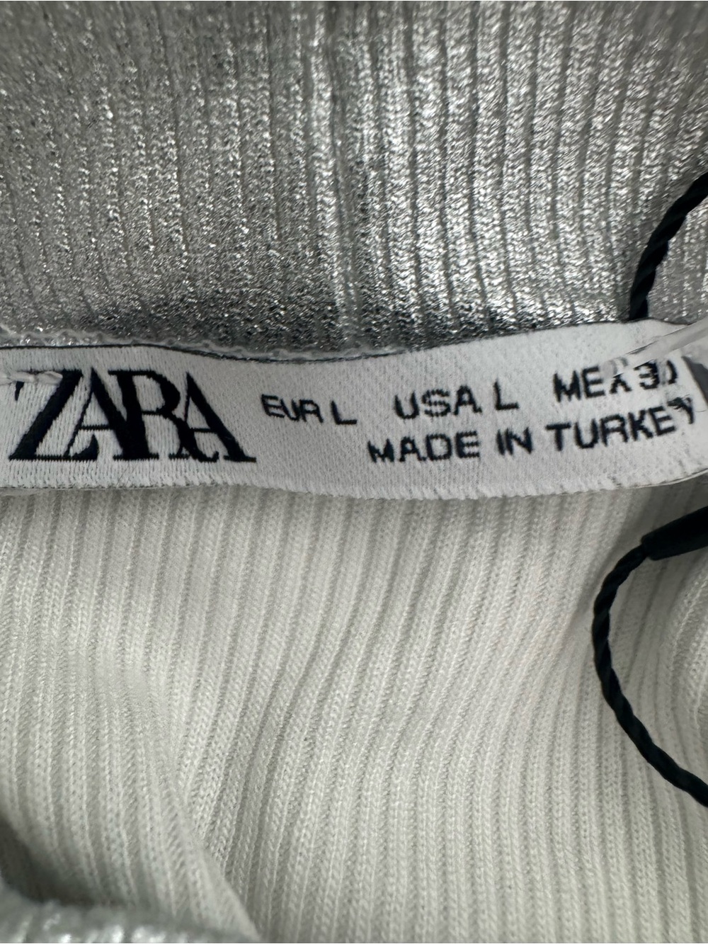 Zara Silver Metallic Foil Ribbed Halter Top Size L NWOT Party Going Out - Picture 2 of 5
